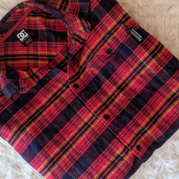 #DC Red and Yellow Casual Button Down Shirt #dcshoecousa - Picture 1 of 4